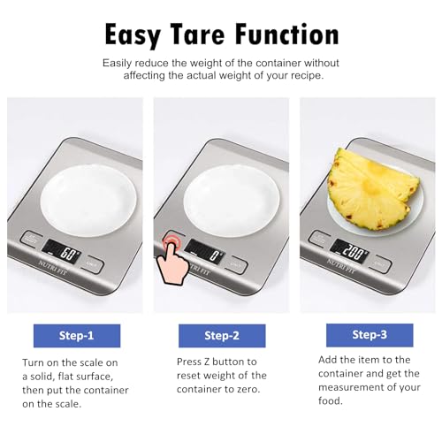 Food Scale, Kitchen Scales Digital Weight Food Grams and Ounces for Weight Loss Baking Cooking of NUTRI FIT, Max 11lb 1g Increment, Backlight LCD Smart Tare Stainless Steel, Easy to Use, AAA Battery - My Kitchen Products