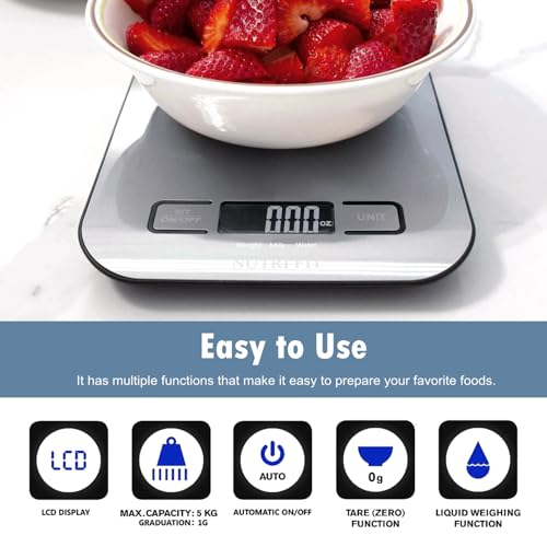 Food Scale, Kitchen Scales Digital Weight Food Grams and Ounces for Weight Loss Baking Cooking of NUTRI FIT, Max 11lb 1g Increment, Backlight LCD Smart Tare Stainless Steel, Easy to Use, AAA Battery - My Kitchen Products