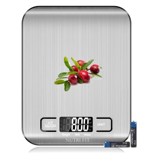Food Scale, Kitchen Scales Digital Weight Food Grams and Ounces for Weight Loss Baking Cooking of NUTRI FIT, Max 11lb 1g Increment, Backlight LCD Smart Tare Stainless Steel, Easy to Use, AAA Battery - My Kitchen Products
