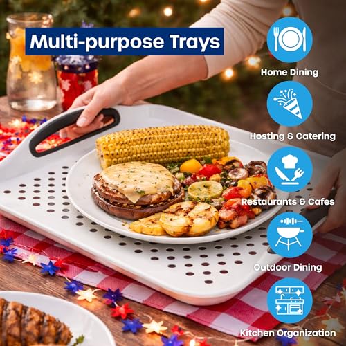 Food Trays for Eating on Couch - 2 Pack - Non Slip Dinner Trays for Eating Set of 2 Non Slip Serving Tray and Food Tray with Handles (Black & White) - My Kitchen Products