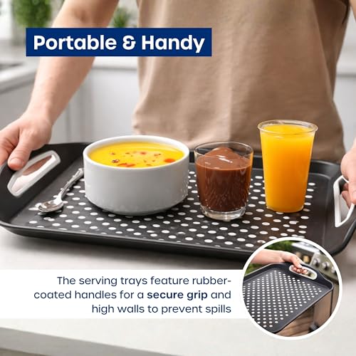 Food Trays for Eating on Couch - 2 Pack - Non Slip Dinner Trays for Eating Set of 2 Non Slip Serving Tray and Food Tray with Handles (Black & White) - My Kitchen Products