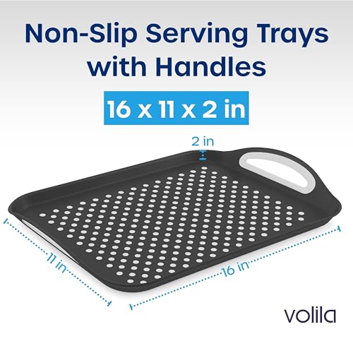 Food Trays for Eating on Couch - 2 Pack - Non Slip Dinner Trays for Eating Set of 2 Non Slip Serving Tray and Food Tray with Handles (Black & White) - My Kitchen Products