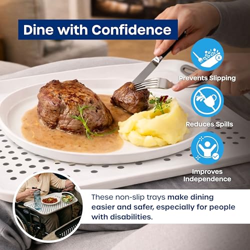Food Trays for Eating on Couch - 2 Pack - Non Slip Dinner Trays for Eating Set of 2 Non Slip Serving Tray and Food Tray with Handles (Black & White) - My Kitchen Products
