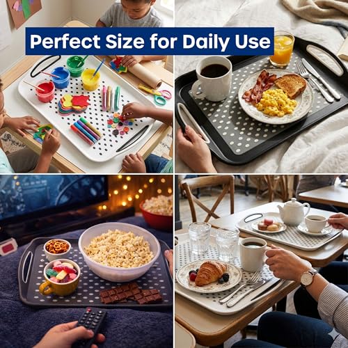 Food Trays for Eating on Couch - 2 Pack - Non Slip Dinner Trays for Eating Set of 2 Non Slip Serving Tray and Food Tray with Handles (Black & White) - My Kitchen Products