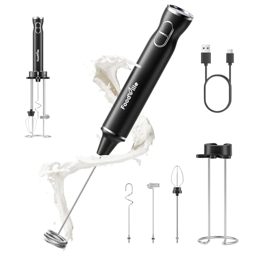 FoodVille MF06 Rechargeable Milk Frother 1800 Mah with 9 Speed and 3 Frother, LED Display Screen, Storage Stand, for Coffee Milk Foam, Cappuccino, Latte, Keto Diet, Protein Powder, Matcha, Bulletproof - My Kitchen Products