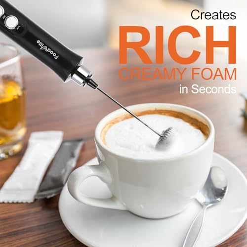 FoodVille MF09 3 in 1 Rechargeable Milk Frother Handheld Foam Maker with Charging Stand & 3 Stainless Steel Whisks (Black without Case) - My Kitchen Products
