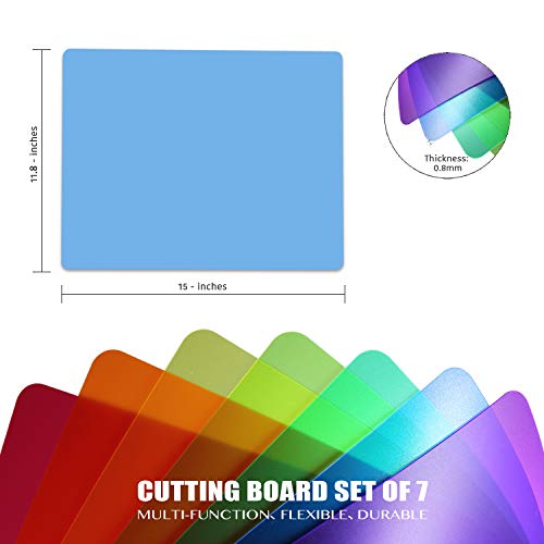 Fotouzy Plastic Cutting Boards for Kitchen, Flexible Cutting Mats Set of 7, BPA-Free, Non-Porous, Dishwasher Safe, 15x12 In, 7 Translucent Colors - My Kitchen Products