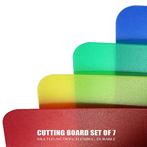 Fotouzy Plastic Cutting Boards for Kitchen, Flexible Cutting Mats Set of 7, BPA-Free, Non-Porous, Dishwasher Safe, 15x12 In, 7 Translucent Colors - My Kitchen Products