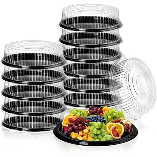 Frcctre 12 Pack 12 Inch Plastic Serving Tray with Lid, Disposable Plastic Food Serving Platters with Clear Dome