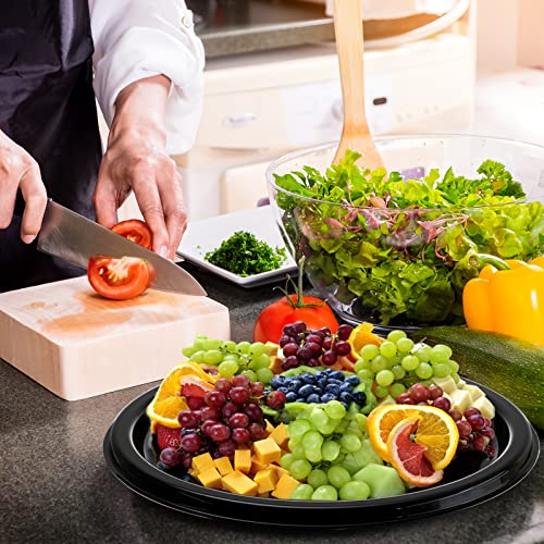 Frcctre 12 Pack 12 Inch Plastic Serving Tray with Lid, Disposable Plastic Food Serving Platters with Clear Dome Lids, Stackable Round Trays for Party, Takeout Food, Catering, Picnic - My Kitchen Products