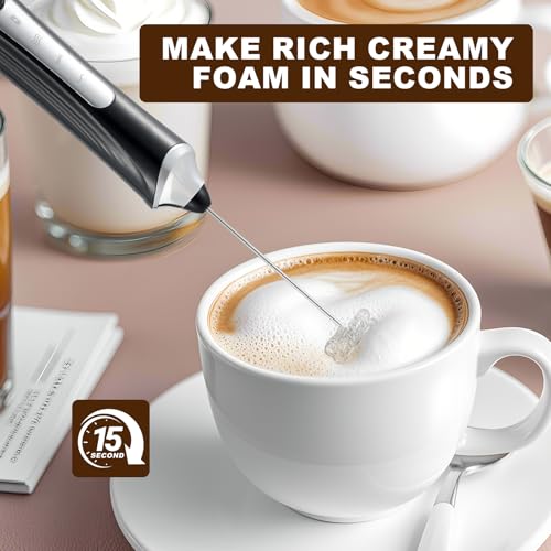 Freebala Handheld Electric Milk Frother with 2 Heads, Coffee Whisk Foam Mixer with USB Rechargeable 3 Speeds, Foam Maker Blender for Latte, Cappuccino, Hot Chocolate, Egg (Black) - My Kitchen Products