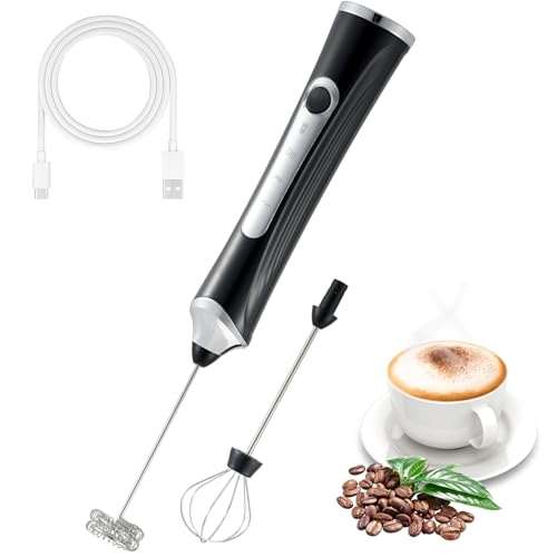 Freebala Handheld Electric Milk Frother with 2 Heads, Coffee Whisk Foam Mixer with USB Rechargeable 3 Speeds, Foam Maker Blender for Latte, Cappuccino, Hot Chocolate, Egg (Black) - My Kitchen Products
