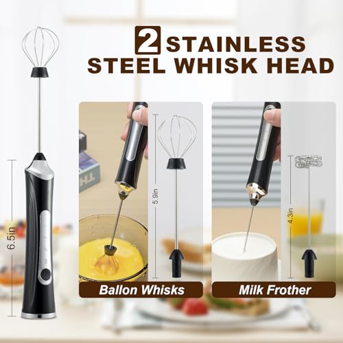 Freebala Handheld Electric Milk Frother with 2 Heads, Coffee Whisk Foam Mixer with USB Rechargeable 3 Speeds, Foam Maker Blender for Latte, Cappuccino, Hot Chocolate, Egg (Black) - My Kitchen Products