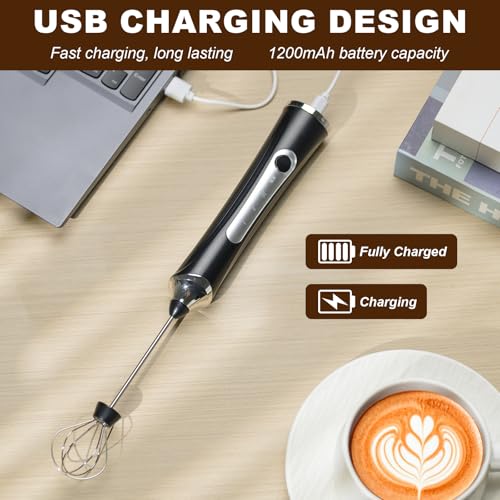 Freebala Handheld Electric Milk Frother with 2 Heads, Coffee Whisk Foam Mixer with USB Rechargeable 3 Speeds, Foam Maker Blender for Latte, Cappuccino, Hot Chocolate, Egg (Black) - My Kitchen Products