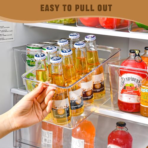 Freebat 12 Pack Middle Organizers and Storage, Pantry Organization and Storage Bins, Cabinet Organizer, Clear Plastic Storage Containers with Handle，Acrylic Storage Bins for Cabinet, Fridge - My Kitchen Products
