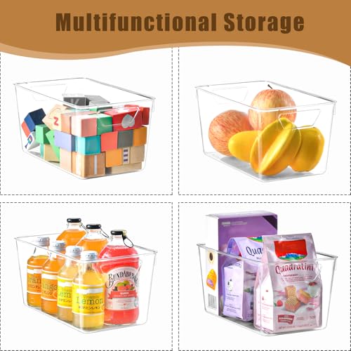 Freebat 12 Pack Middle Organizers and Storage, Pantry Organization and Storage Bins, Cabinet Organizer, Clear Plastic Storage Containers with Handle，Acrylic Storage Bins for Cabinet, Fridge - My Kitchen Products