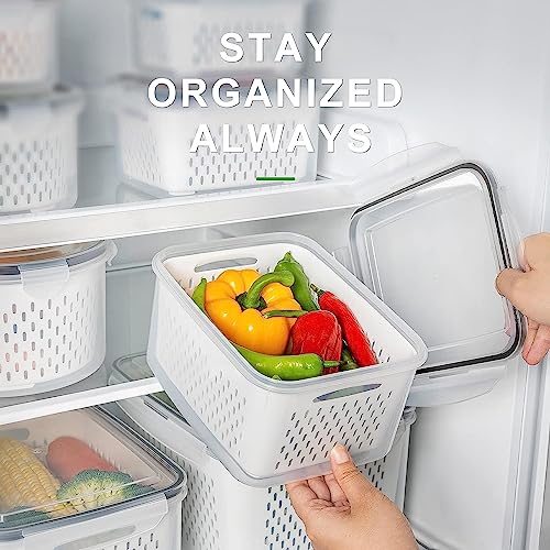 Freshmage Fruit Storage Containers for Fridge with Removable Colander, Airtight Food Storage Container, Dishwasher Safe Produce Saver for Refrigerator, Keep Berry Fruit Fresh Longer 4 pcs Small Clear - My Kitchen Products
