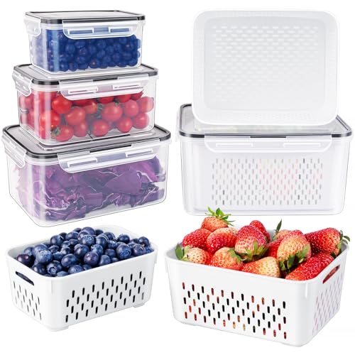 Freshmage Fruit Storage Containers for Fridge with Removable Colander, Airtight Food Storage Container, Dishwasher Safe Produce Saver for Refrigerator, Keep Berry Fruit Fresh Longer 4 pcs Small Clear - My Kitchen Products