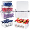 Freshmage Fruit Storage Containers for Fridge with Removable Colander, Airtight Food Storage Container, Dishwasher Safe Produce Saver for Refrigerator, Keep Berry Fruit Fresh Longer 4 pcs Small Clear - My Kitchen Products