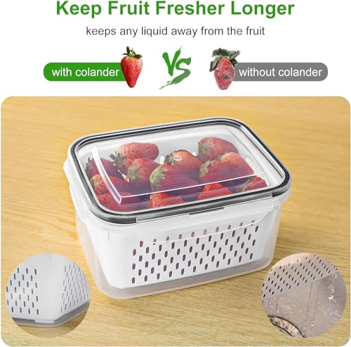 Freshmage Fruit Storage Containers for Fridge with Removable Colander, Airtight Food Storage Container, Dishwasher Safe Produce Saver for Refrigerator, Keep Berry Fruit Fresh Longer 4 pcs Small Clear - My Kitchen Products