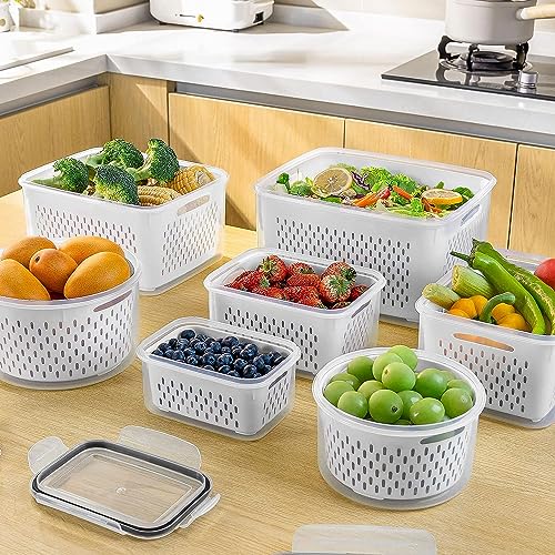 Freshmage Fruit Storage Containers for Fridge with Removable Colander, Airtight Food Storage Container, Dishwasher Safe Produce Saver for Refrigerator, Keep Berry Fruit Fresh Longer 4 pcs Small Clear - My Kitchen Products