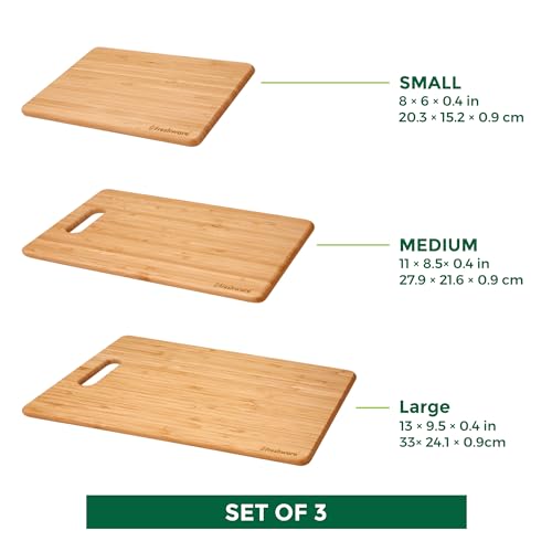 Freshware Bamboo Cutting Board Set of 3, Wooden Cutting Boards for Kitchen, Knife Friendly Food Grade Chopping Board, Lightweight with Hanging Hole for Easy Storage - My Kitchen Products