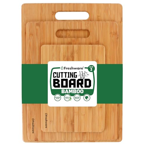 Freshware Bamboo Cutting Board Set of 3, Wooden Cutting Boards for Kitchen, Knife Friendly Food Grade Chopping Board, Lightweight with Hanging Hole for Easy Storage - My Kitchen Products