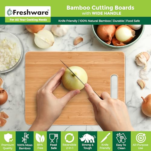Freshware Bamboo Cutting Board Set of 3, Wooden Cutting Boards for Kitchen, Knife Friendly Food Grade Chopping Board, Lightweight with Hanging Hole for Easy Storage - My Kitchen Products