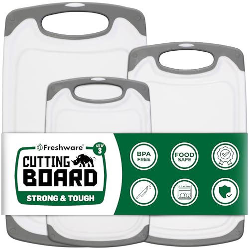 Freshware Cutting Boards for Kitchen, Chopping Board 3-Pack with Different Sizes, Juice Grooves and Non Slip Handles - Reversible, Large Cutting Board Set - Dishwasher Safe - Gray - My Kitchen Products