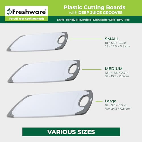Freshware Cutting Boards for Kitchen, Chopping Board 3-Pack with Different Sizes, Juice Grooves and Non Slip Handles - Reversible, Large Cutting Board Set - Dishwasher Safe - Gray - My Kitchen Products
