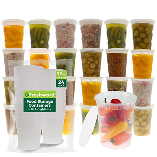Freshware Food Storage Containers [24 Set] 32 oz Plastic Deli Containers with Lids, Slime, Soup, Meal Prep Containers | BPA Free | Stackable | Leakproof | Microwave/Dishwasher/Freezer Safe - My Kitchen Products