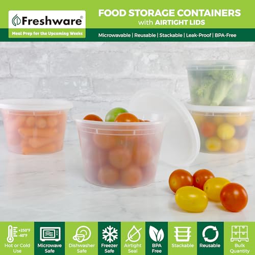 Freshware Food Storage Containers [50 Set] 16 oz Plastic Deli Containers with Lids, Slime, Soup, Meal Prep Containers | BPA Free | Stackable | Leakproof | Microwave/Dishwasher/Freezer Safe - My Kitchen Products