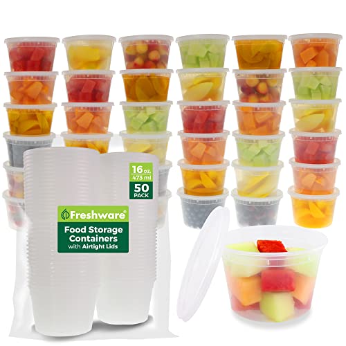 Freshware Food Storage Containers [50 Set] 16 oz Plastic Deli Containers with Lids, Slime, Soup, Meal Prep Containers | BPA Free | Stackable | Leakproof | Microwave/Dishwasher/Freezer Safe - My Kitchen Products