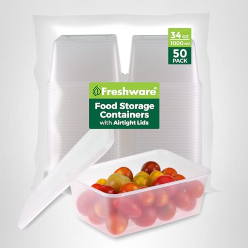 Freshware Food Storage Containers [50 Set] 16 oz Plastic Deli Containers with Lids, Slime, Soup, Meal Prep Containers | BPA Free | Stackable | Leakproof | Microwave/Dishwasher/Freezer Safe - My Kitchen Products