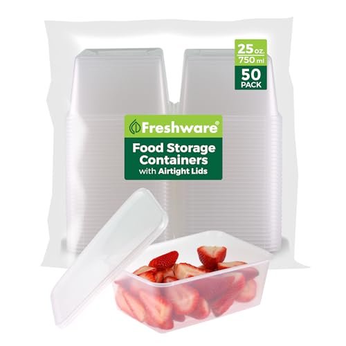 Freshware Food Storage Containers [50 Set] 25 oz Plastic Deli Containers with Lids, Slime, Soup, Meal Prep Containers, BPA Free, Stackable, Leakproof, Microwave, Dishwasher and Freezer Safe - My Kitchen Products
