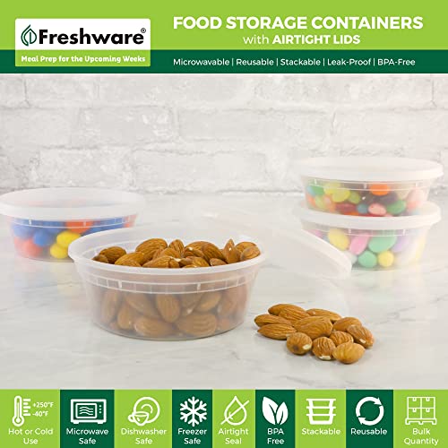 Freshware Food Storage Containers [50 Set] 8 oz Plastic Deli Containers with Lids, Slime, Soup, Meal Prep Containers | BPA Free | Stackable | Leakproof | Microwave/Dishwasher/Freezer Safe - My Kitchen Products
