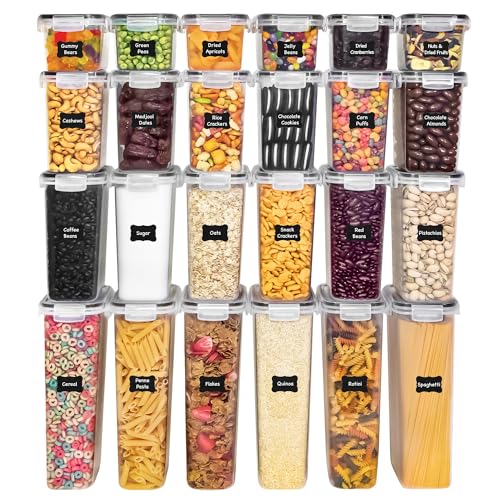 Freshware Kitchen Storage Containers with Lids, 48 PCS Airtight Food Storage Containers, Plastic Kitchen Containers, Pantry Containers for Cereal, Dry Food, Includes Labels, Marker & Measuring Spoons - My Kitchen Products