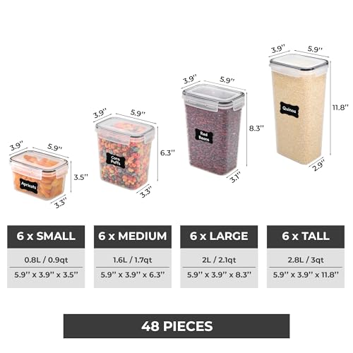 Freshware Kitchen Storage Containers with Lids, 48 PCS Airtight Food Storage Containers, Plastic Kitchen Containers, Pantry Containers for Cereal, Dry Food, Includes Labels, Marker & Measuring Spoons - My Kitchen Products