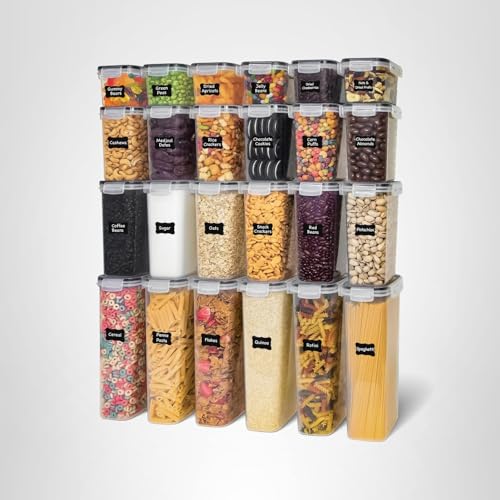 Freshware Kitchen Storage Containers with Lids, 48 PCS Airtight Food Storage Containers, Plastic Kitchen Containers, Pantry Containers for Cereal, Dry Food, Includes Labels, Marker & Measuring Spoons - My Kitchen Products