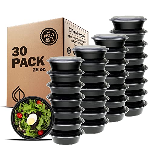 Freshware Meal Prep Bowl Containers [30 Pack] Plastic Bowls with Lids for Soup and Salad, Food Storage Bento Box, BPA Free, Stackable, Lunch Boxes, Microwave/Dishwasher/Freezer Safe (28 oz) - My Kitchen Products