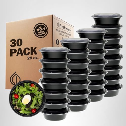 Freshware Meal Prep Bowl Containers [30 Pack] Plastic Bowls with Lids for Soup and Salad, Food Storage Bento Box, BPA Free, Stackable, Lunch Boxes, Microwave/Dishwasher/Freezer Safe (28 oz) - My Kitchen Products