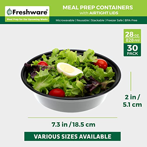 Freshware Meal Prep Bowl Containers [30 Pack] Plastic Bowls with Lids for Soup and Salad, Food Storage Bento Box, BPA Free, Stackable, Lunch Boxes, Microwave/Dishwasher/Freezer Safe (28 oz) - My Kitchen Products