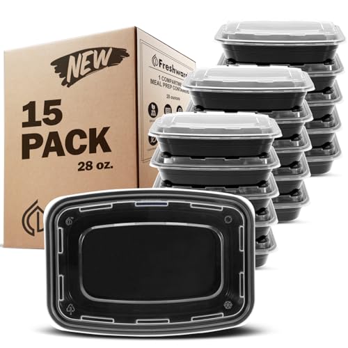 Freshware Meal Prep Containers 15 Count (Pack of 1) Compartment Food Storage Containers with Lids, Bento Box, BPA Free, Stackable, Microwave/Dishwasher/Freezer Safe (28 oz) (Color May Vary) - My Kitchen Products