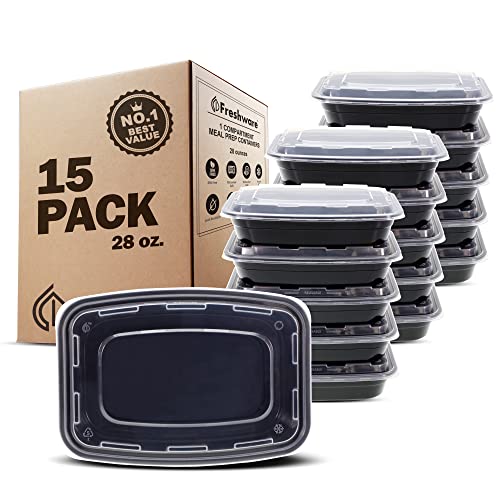 Freshware Meal Prep Containers [15 Pack] 1 Compartment Food Storage Containers with Lids, Bento Box, BPA Free, Stackable, Microwave/Dishwasher/Freezer Safe (28 oz) - My Kitchen Products