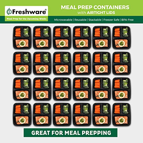 Freshware Meal Prep Containers 21 Count (Pack of 1), 3 Compartment with Lids, Food Storage Containers, Bento Box, Stackable, Microwave/Dishwasher/Freezer Safe (24 oz) - My Kitchen Products