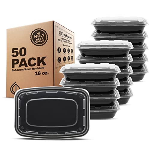 Freshware Meal Prep Containers [50 Pack] 1 Compartment Food Storage Containers with Lids, Bento Box, BPA Free, Stackable, Microwave/Dishwasher/Freezer Safe (16 oz) - My Kitchen Products