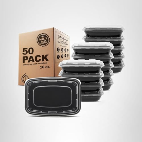 Freshware Meal Prep Containers [50 Pack] 1 Compartment Food Storage Containers with Lids, Bento Box, BPA Free, Stackable, Microwave/Dishwasher/Freezer Safe (16 oz) - My Kitchen Products