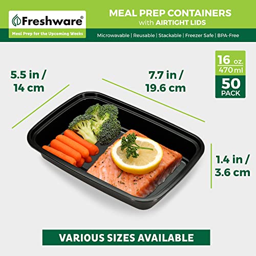 Freshware Meal Prep Containers [50 Pack] 1 Compartment Food Storage Containers with Lids, Bento Box, BPA Free, Stackable, Microwave/Dishwasher/Freezer Safe (16 oz) - My Kitchen Products