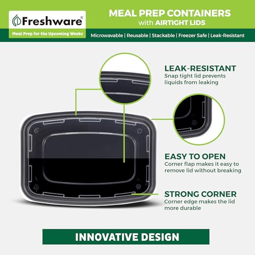 Freshware Meal Prep Containers [50 Pack] 1 Compartment with Lids, Food Storage Containers, Bento Box, BPA Free, Stackable, Microwave/Dishwasher/Freezer Safe (24 oz) - My Kitchen Products