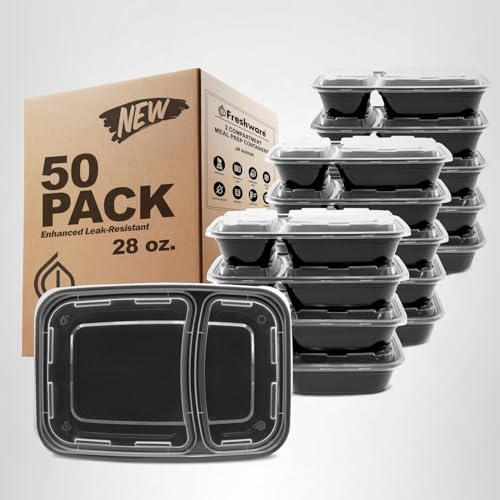 Freshware Meal Prep Containers [50 Pack] 1 Compartment with Lids, Food Storage Containers, Bento Box, BPA Free, Stackable, Microwave/Dishwasher/Freezer Safe (24 oz) - My Kitchen Products